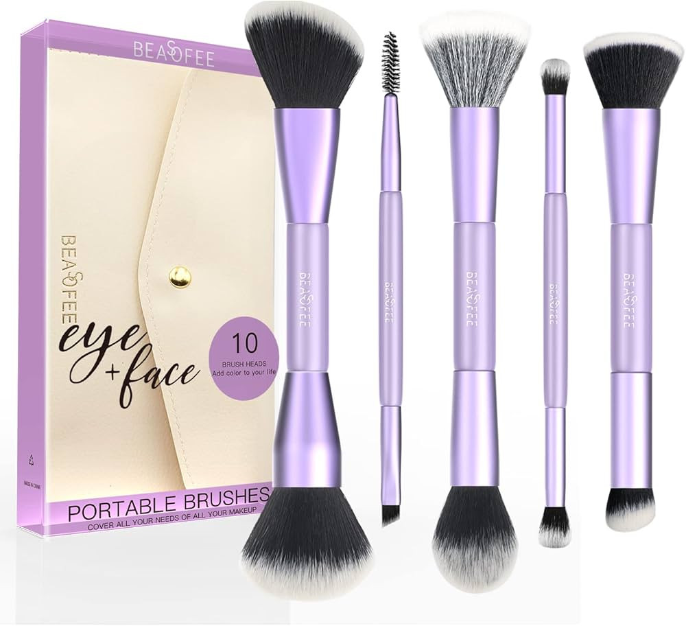 BEASOFEE Makeup Brushes Premium Synthetic Foundation Powder Concealers Eye Shadows Makeup 5 Pcs B... | Amazon (US)