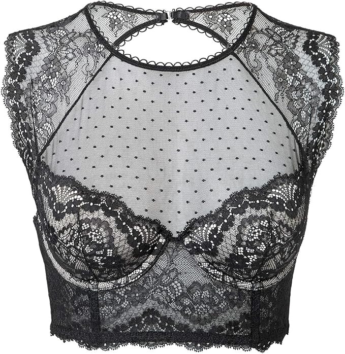 DOBREVA Women's Lace Corset Top Sexy Bralette Bustier Bra Underwire Plus Size Crop Top | Amazon (US)