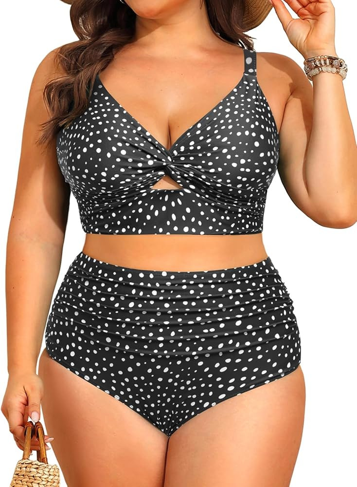Daci Plus Size Two Piece Swimsuits - Women High Waisted Bikini Tummy Control Bathing Suits Knot T... | Amazon (US)