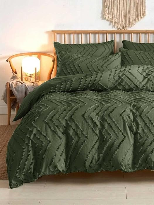 Nanko King Comforter Set Dark Green Tufted Jacquard Boho Soft Shabby Chic Reversible Down Alterna... | Amazon (US)