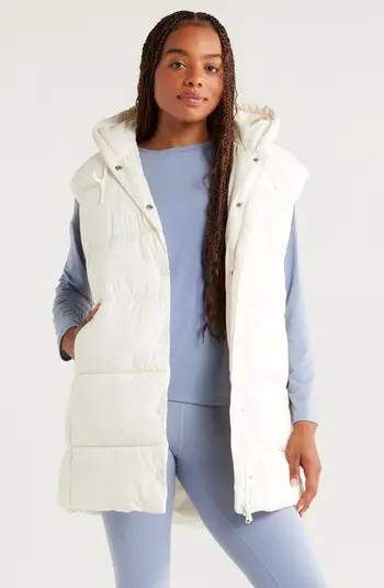 Zella Longline Hooded Puffer Vest | Nordstrom | Nordstrom