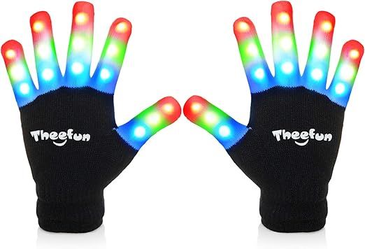 Led Gloves, Theefun 3 Colors 6 Modes Finger Light Up Gloves with Extra 4 Batteries, Colorful Flas... | Amazon (US)