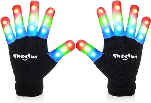 Led Gloves, Theefun 3 Colors 6 Modes Finger Light Up Gloves with Extra 4 Batteries, Colorful Flas... | Amazon (US)