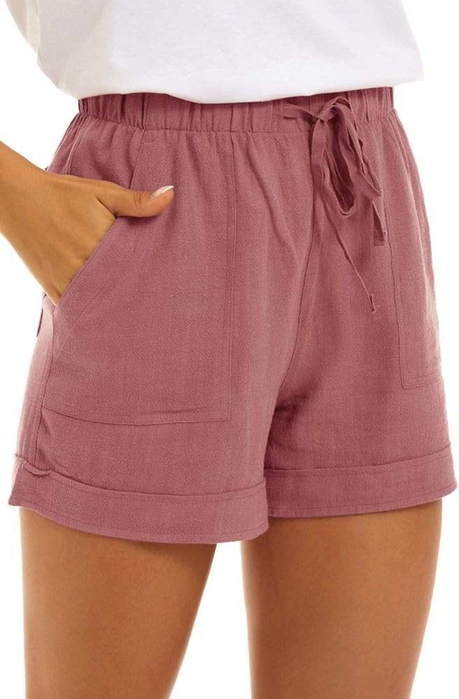 KINGFEN Women Casual Shorts Drawstring Comfy Elastic Waist Shorts Summer Pull On Short with Pocke... | Amazon (US)