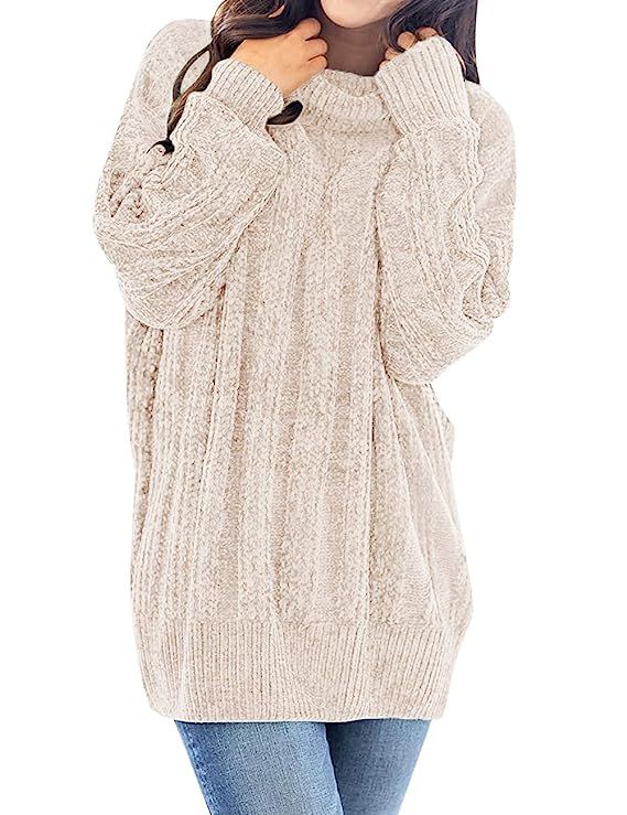 MEROKEETY Women's Long Sleeve Turtleneck Chunky Soft Chenille Velvet Tunic Sweater Pullover | Amazon (US)