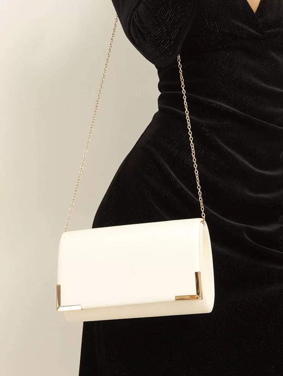 1pc Solid Color Pu Magnetic Closure Chain Clutch Bag For Daily Use, Date And Party | SHEIN