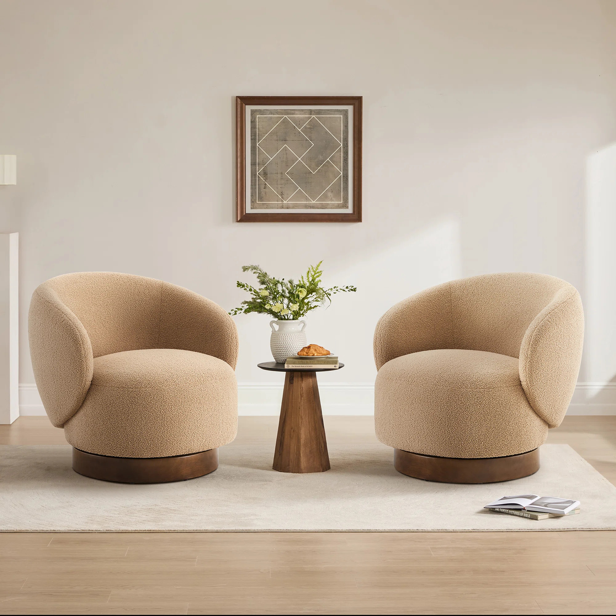 Modern Swivel Barrel Chairs With Wood Base (Set of 2) | Wayfair North America