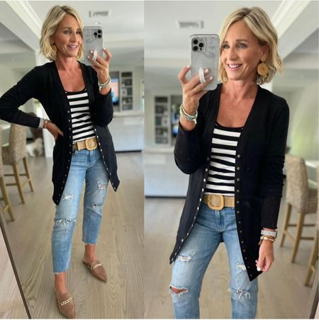 Love 💕 this snap button cardigan! So versatile and goes with EVERYTHING! All things here run true EXCEPT jeans. I sized down 3 sizes! 

Snap Button Cardigan
Black Cardigan 
Boyfriend Jeans 

#LTKsalealert #LTKstyletip #LTKunder50