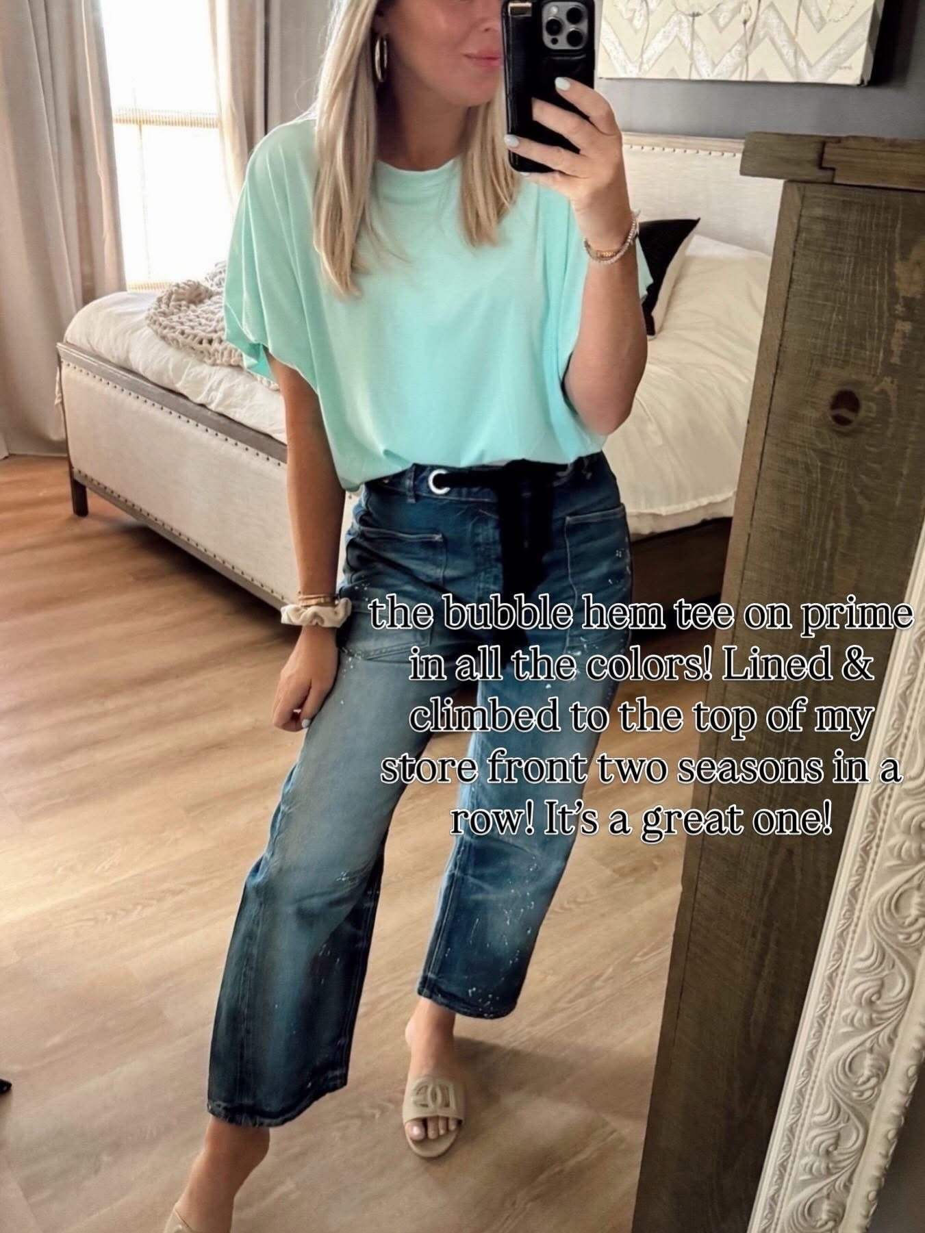 Amazon bubble tees we love! Spring outfit idea! ✨🤍 I do medium for length or can layer with a cami! 

Jeans 26

Spring outfits 2026. Country concert outfits. Summer outfits. Vacay outfits beach. 

#LTKgrwm #LTKSeasonal
