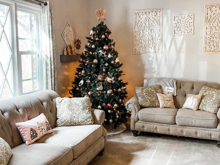 A pink tree!?! I love my pink Christmas tree! Well, the tree isn’t pink but the ornaments are ❤️🎄 Found this pink Christmas tree accent pillow at target to add to the decor! Four trees up, two more to go!! 🎄

#LTKhome #LTKHoliday #LTKSeasonal