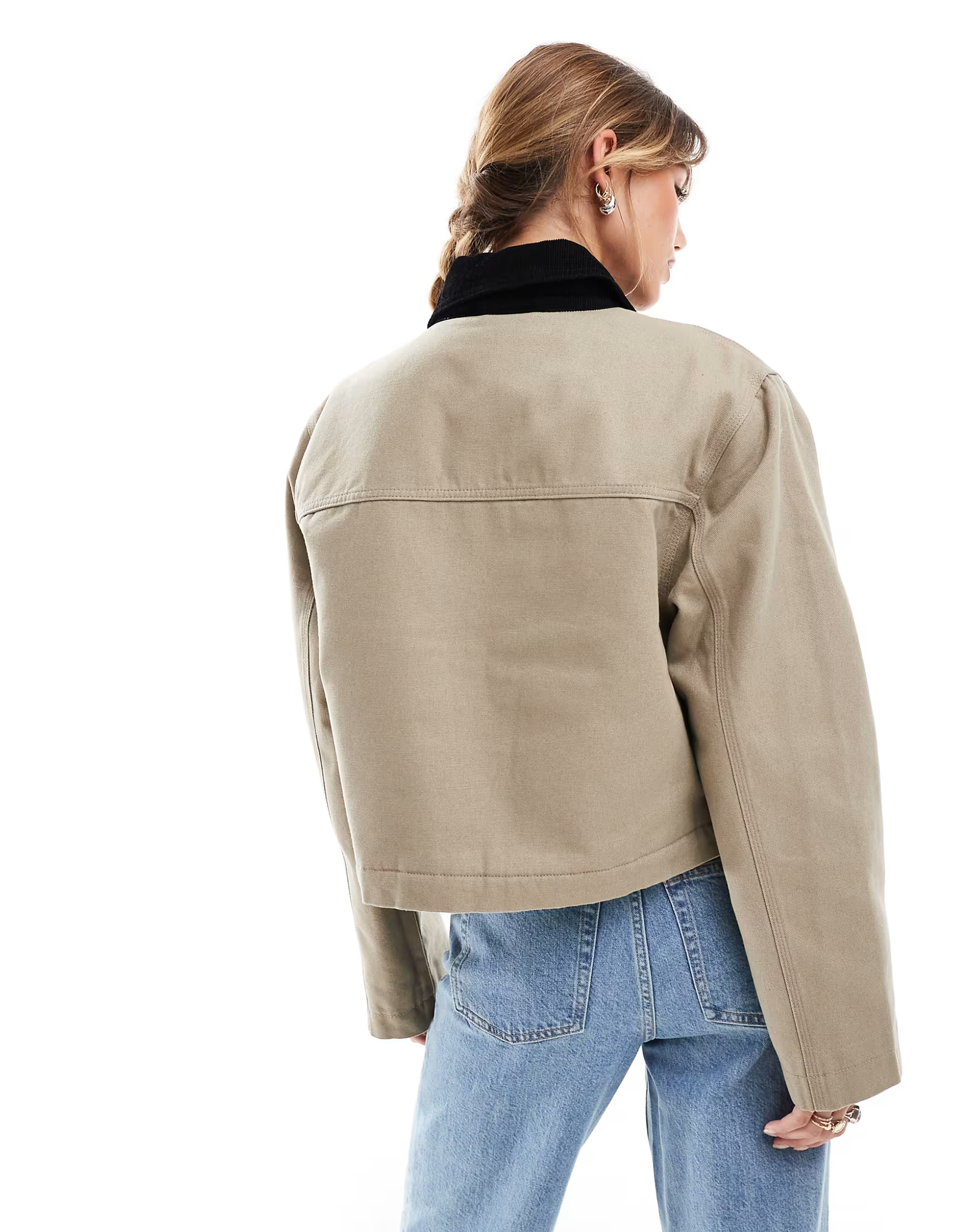 ASOS DESIGN cropped pocket canvas jacket in stone | ASOS (Global)