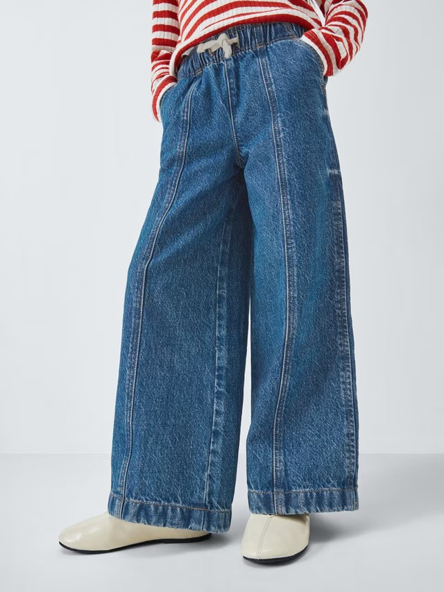 John Lewis Kids' Drawstring Wide Leg Jeans, Blue | John Lewis (UK)