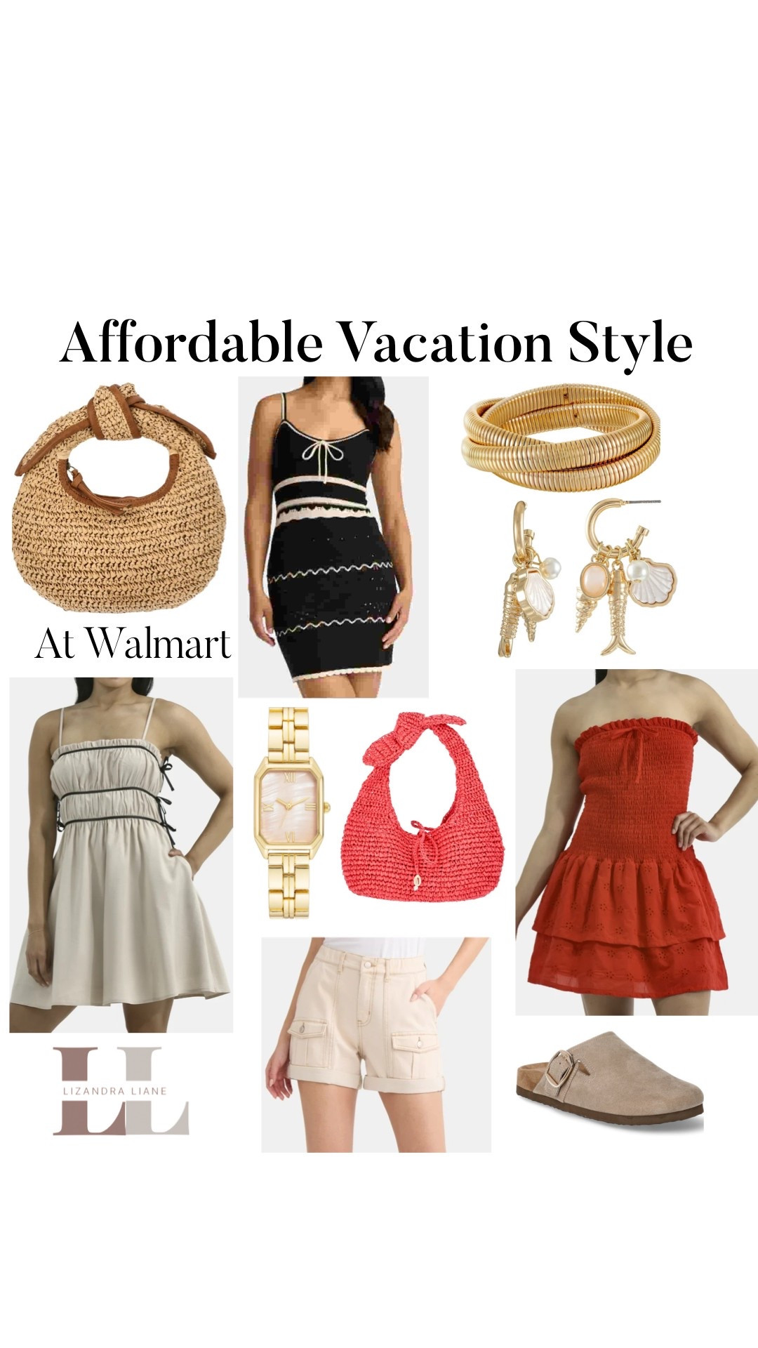 Summer vacation outfits, affordable Walmart finds, travel, beach trip, shorts, sandals, summer dresses, #summeroutfits #resortstyle accessories, gold jewelry, summer style inspo, what to pack, what to wear, bags , swimsuits 

#LTKFindsUnder50 #LTKStyleTip #LTKItBag