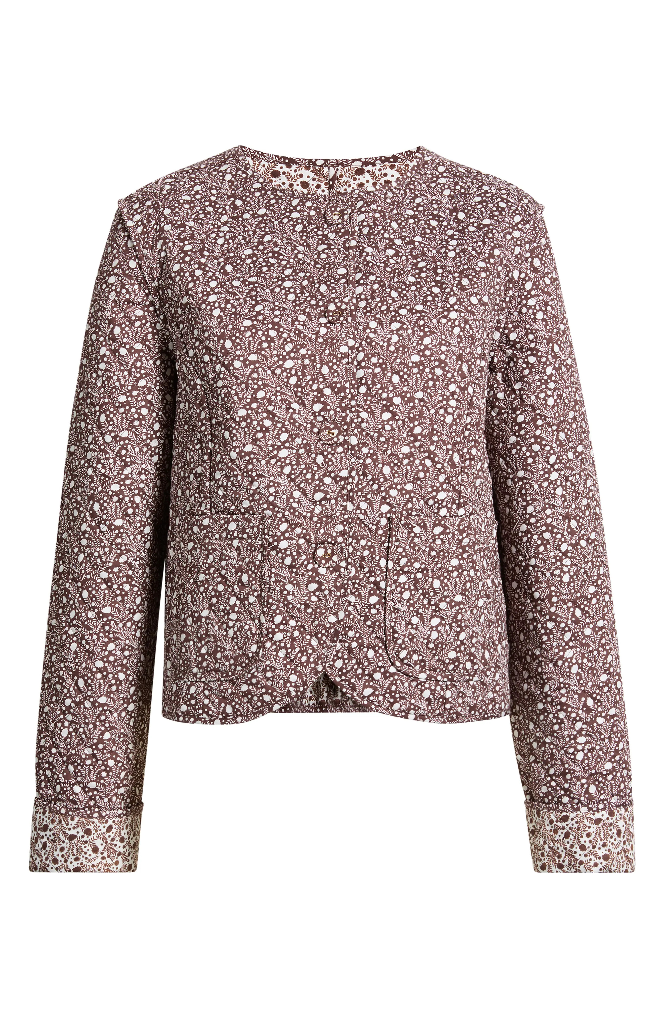 Hill House Home Rowan Cropped Cotton Jacket in Ditsy Thistle Brown at Nordstrom, Size X-Small | Nordstrom