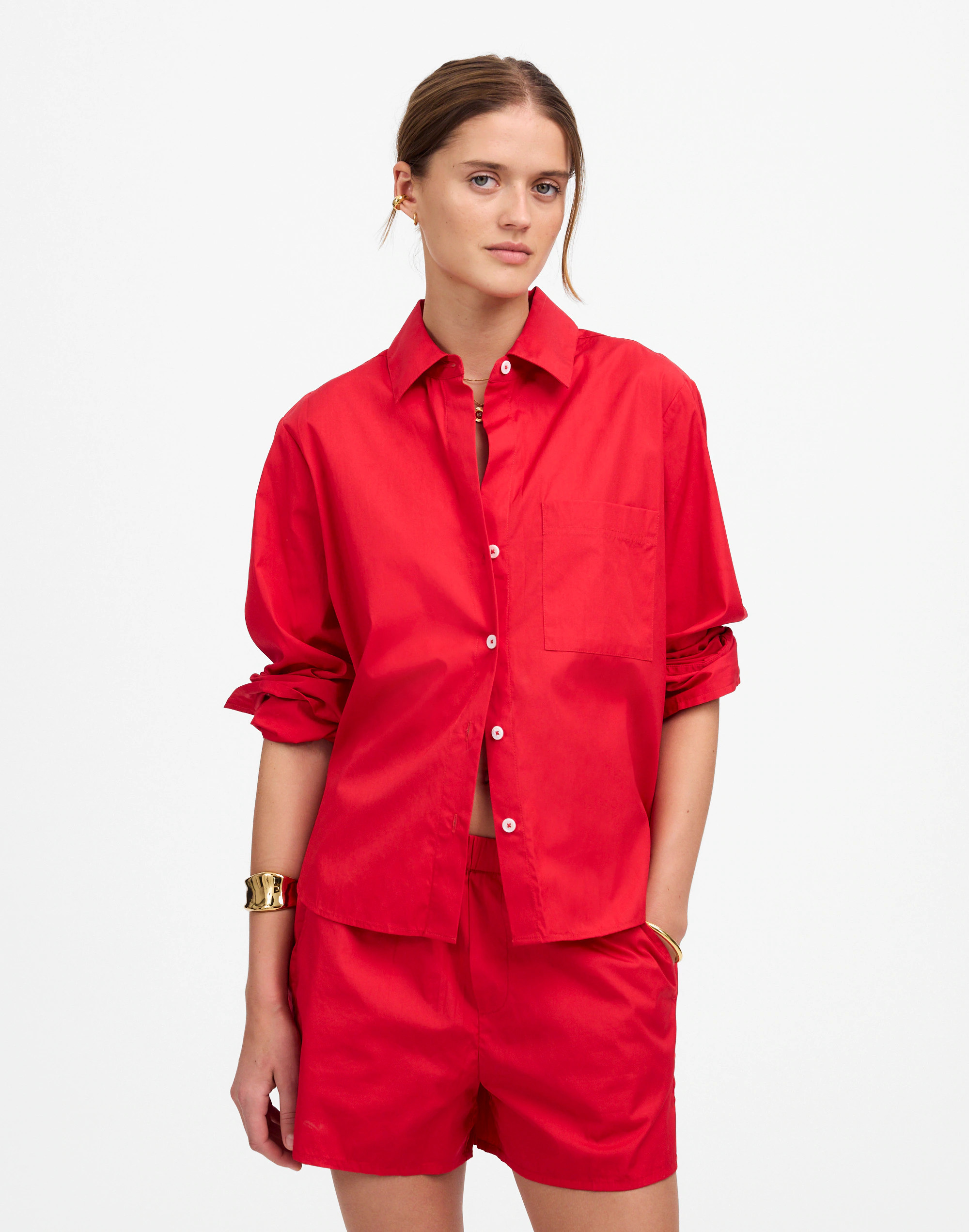 Poplin Easy Y-Neck Button-Up Shirt | Madewell