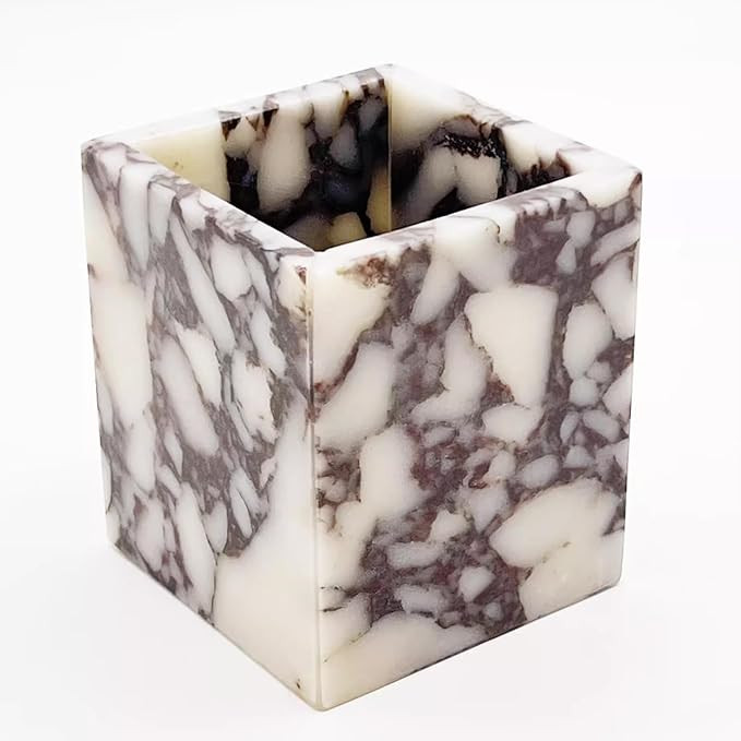 Marble Pen Holder, White Stone Rectangular Desktop Organizer, Office Study Makeup Brush Storage, ... | Amazon (US)