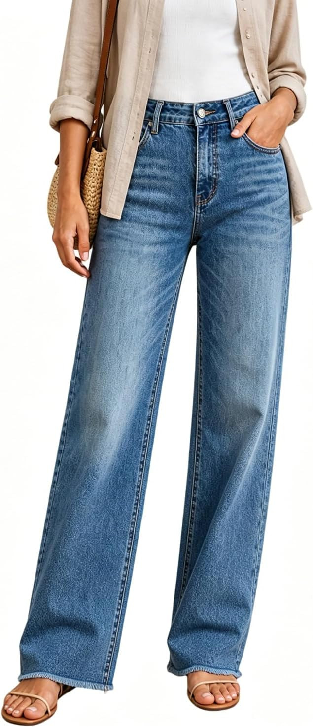 Women's High Waisted Stretchy Straight Leg Jeans Tummy Control Pants | Amazon (US)