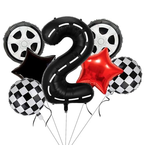 Race Car Birthday Balloons Decorations, 40 Inch Racetrack Black Number 2 Balloon, Large Mylar Black 2 Balloon for 2st Birthday Race Car Theme Party Decor Supplies 7 Pcs | Amazon (US)
