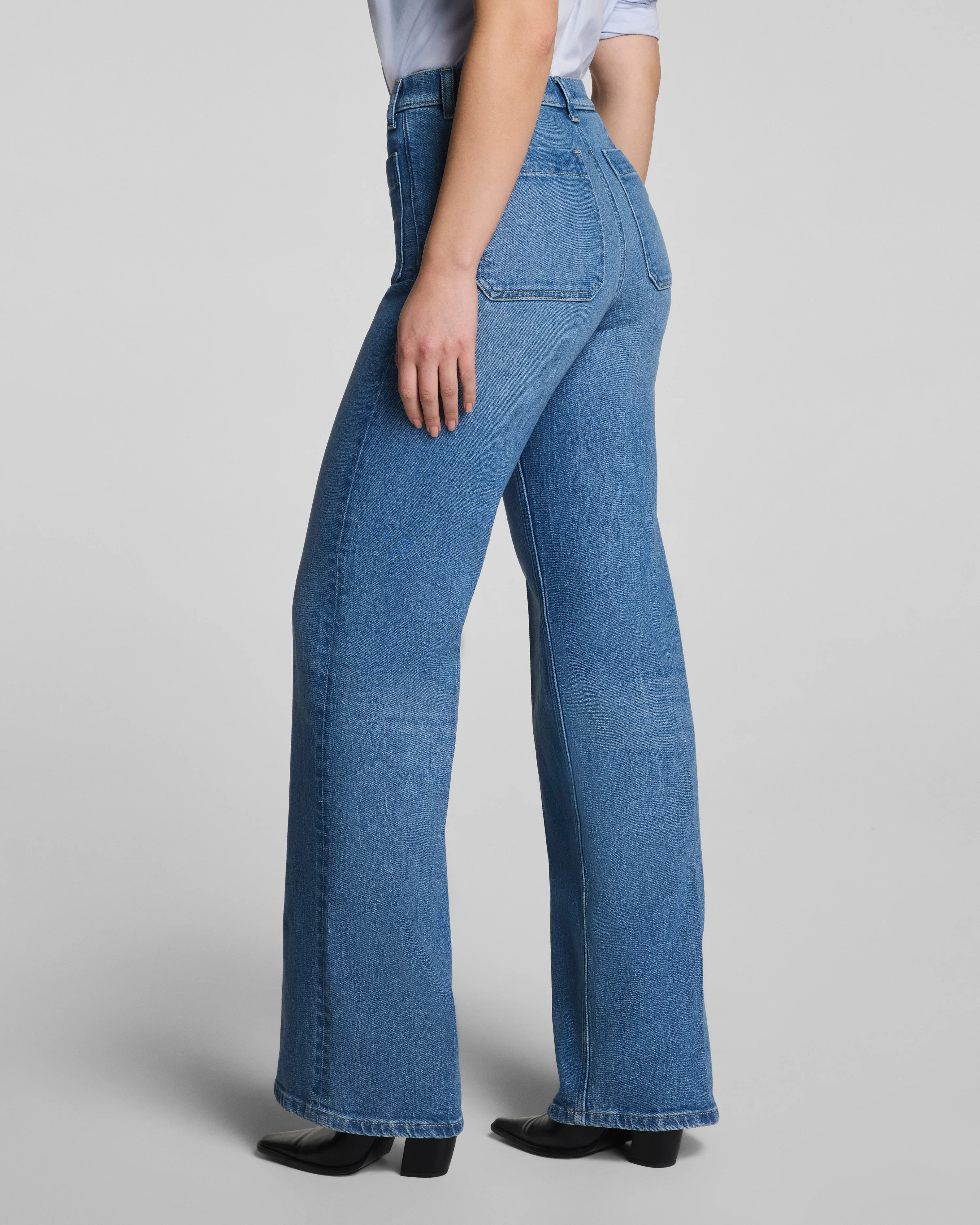 SPANXshape®  Authentic 360 Mid-Rise Easy Flare Jeans with Patch Pockets | Spanx