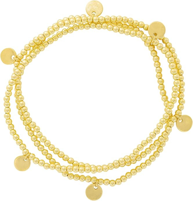 And Lovely 14K Gold or Silver Plated Bead Stretch Bracelet with 14K Gold Plated Star Charm - Stac... | Amazon (US)