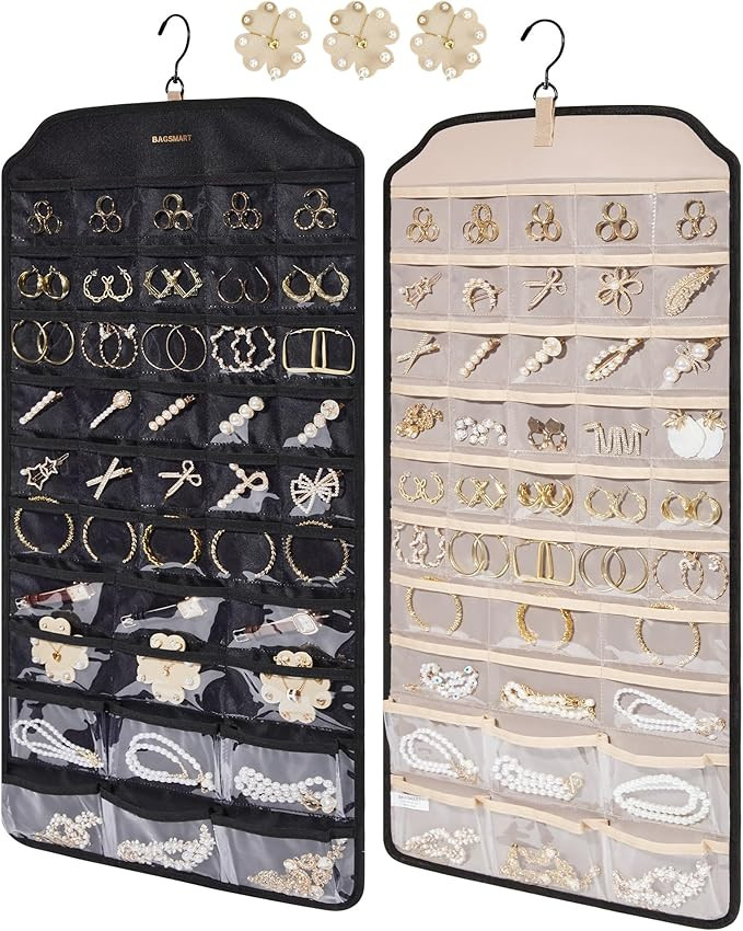 BAGSMART Hanging Jewelry Organizer, Jewelry Holder Organizer Accessories Organizer, 68 Pocket Ear... | Amazon (US)