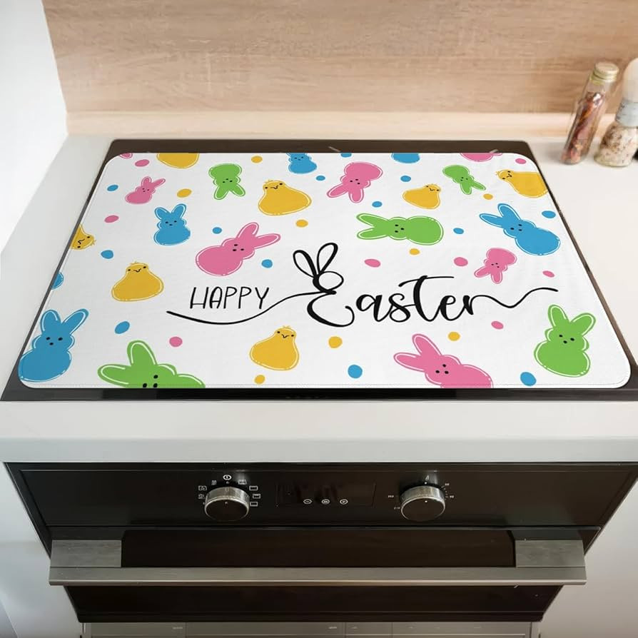 Happy Easter Glass Stove Top Covers for Electric Stove,Spring Rabbit Bunny Chick Polka Dots Heat ... | Amazon (US)