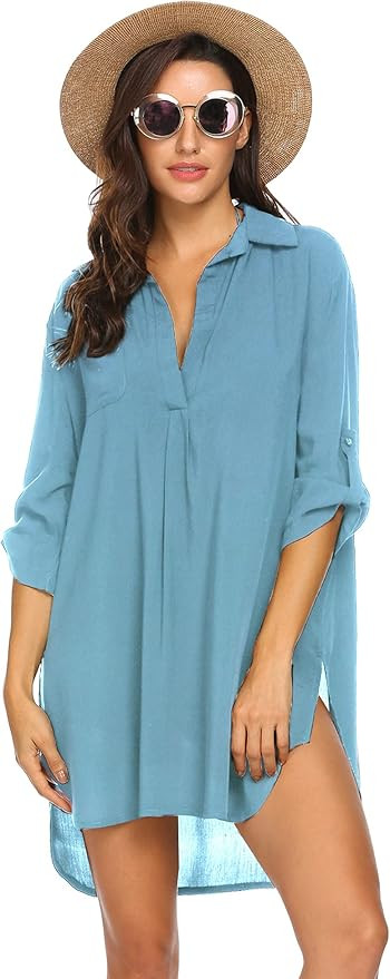 Ekouaer Women's Swimsuit Beach Cover Up Shirt Bikini Beachwear Bathing Suit Beach Dress | Amazon (US)