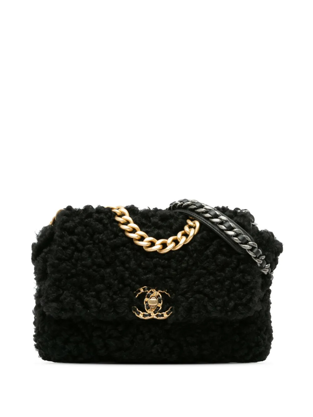 CHANEL Pre-Owned 2020 Medium Shearling 19 Flap satchel - Black | Farfetch Global