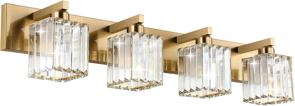 Aipsun Bathroom Lighting Fixtures Modern Crystal Vanity Light for Bathroom Brass 4 Light Bathroom... | Amazon (US)