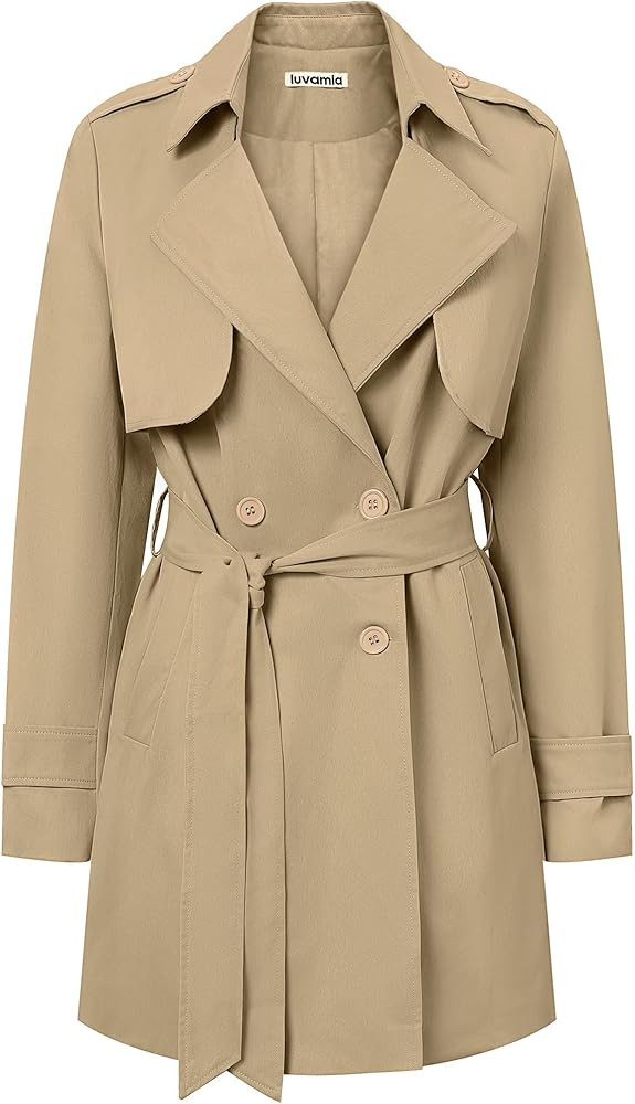 Trench Coat Women Mid Length Classic Double Breasted Lapel Business Casual Fall Jacket Coats Oute... | Amazon (US)