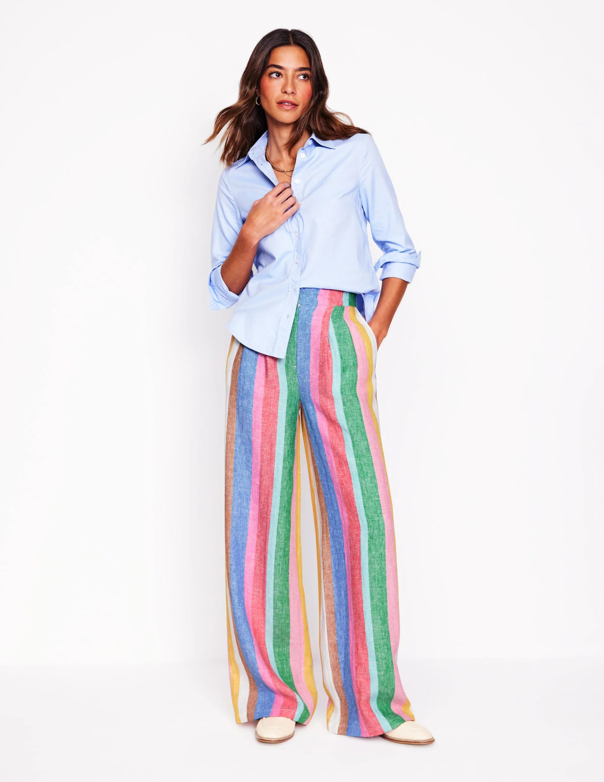 Dulwich Linen Trousers-Bright Rainbow Stripe | Boden UK