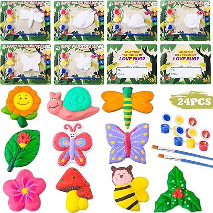 Shemira Valentine's Day Cards for Kids- 24 Pack of Plaster Painting Kit with Valentines Greeting ... | Amazon (US)