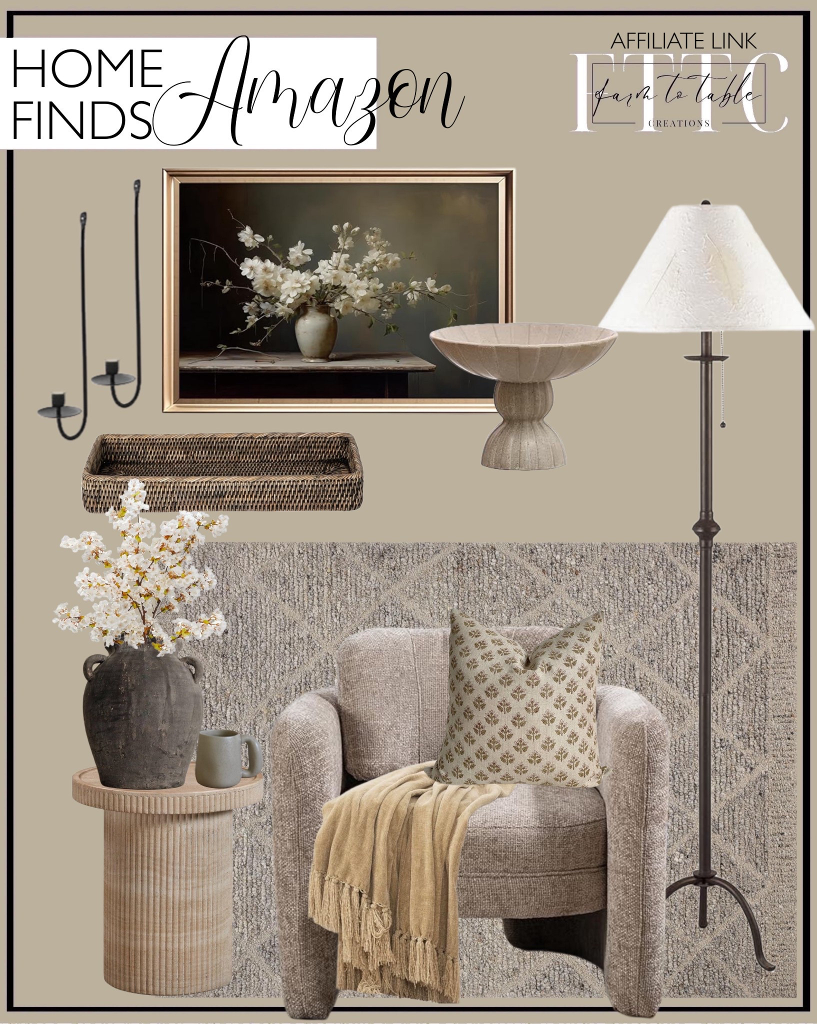 Amazon Home Finds. Follow @farmtotablecreations on Instagram for more inspiration.

Vintage Floral Wall Art White Flower Vase Canvas Art Antique Victorian Artwork Moody Flower Prints Posters Antique Flower Curated Home Finds. Vintage Modern Decor. Amazon Home. Amazon Living Room Finds. Metal Wall Candle Sconce Holder Set of 2 Wall Mount Candle Holders Modern Wall Candle Sconces. Cal Lighting BO-903FL Iron Floor Lamp with Pull Chain, Matte Black. Bloomingville 10.25 Inches Round Debossed Stoneware Footed Reactive Glaze, Tan Bowl, Beige. Mid-Century Modern Accent Chair-Barrel Armchair. Loloi Magnolia Home by Joanna Gaines Jones Collection JON-03 Pebble Area Rug. KOUBOO La Jolla Rattan Vanity Tray, Black-Wash. Silk Cherry Blossom Branches, 39.3in Artificial Cherry Blossom Tree Stems. Furniture Darcy Faux Travertine Concrete Side Table. Mulberry Lane Co. Handmade Black Vase - 9.5'' Tall Terracotta Vase, Vintage vase. Large Coffee Mugs,Stoneware Pottery Coffee Mug Set. Canyon Theory Studio Hand Block Print Pure Linen 20x20 Inch Throw Pillow CoverThrow Blanket Soft Cozy Chenille Throw Blanket with Fringe Tassel for Couch. Amazon Home. Amazon Home Finds. 


#LTKHome #LTKFindsUnder50 #LTKSaleAlert