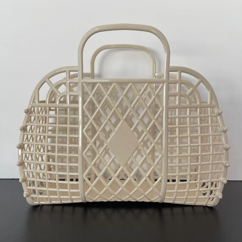 Small Cream Retro Jelly Tote | Etsy (US)