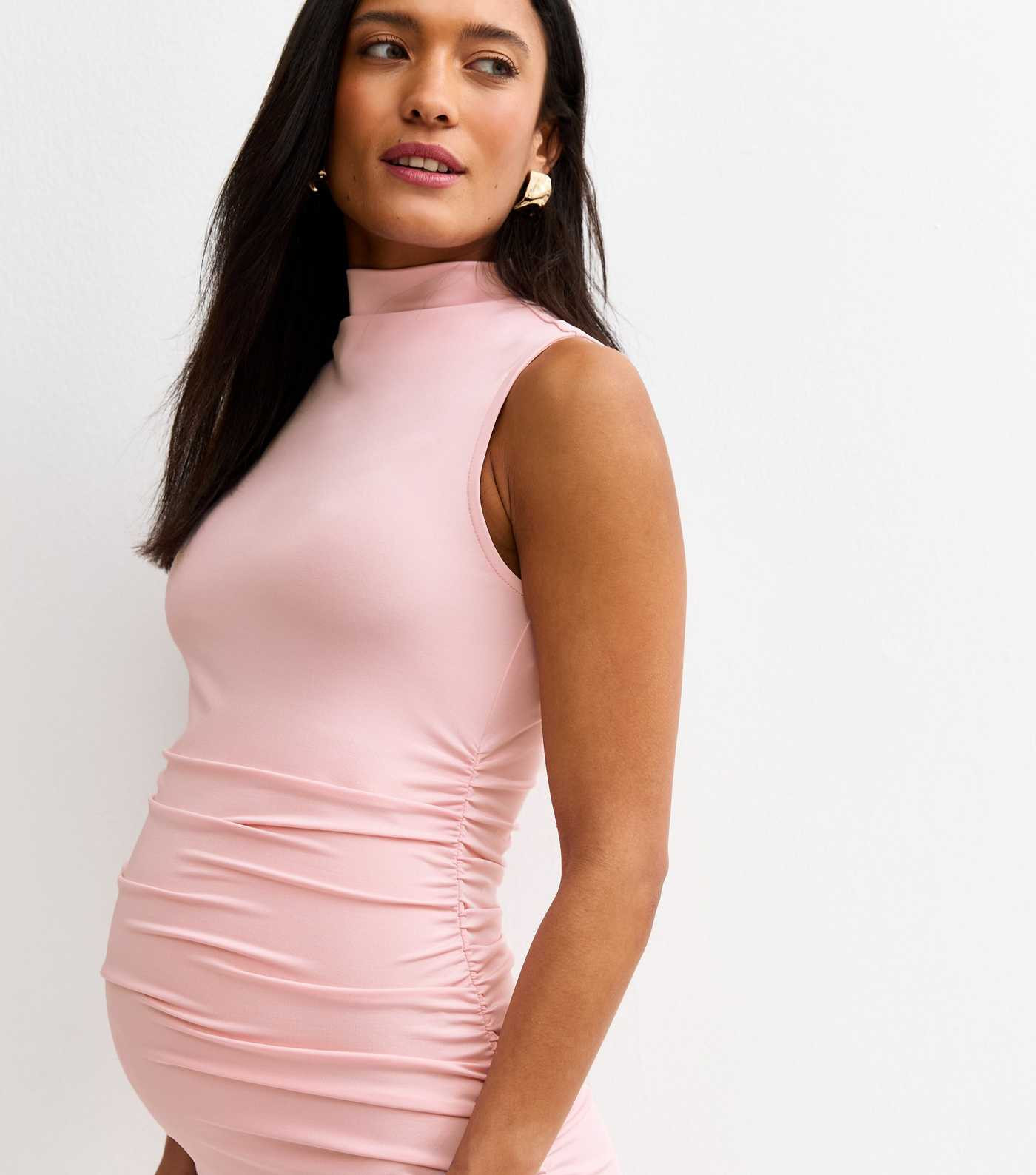Maternity Pale Pink High Neck Midi Dress | New Look | New Look (UK)