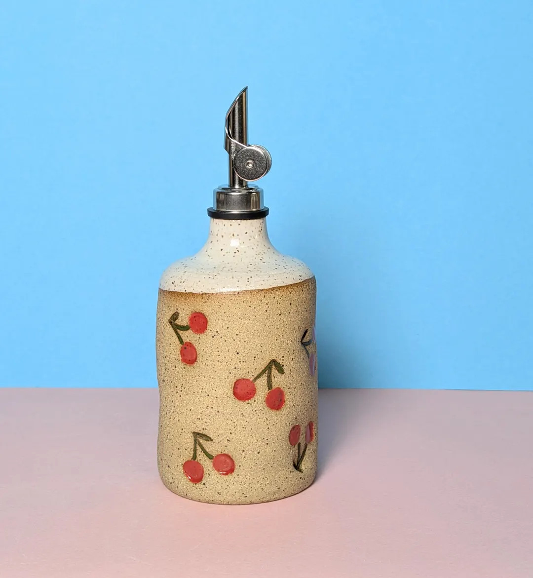Handmade Ceramic Oil Cruet in Cherry Stamp | Etsy (Global)