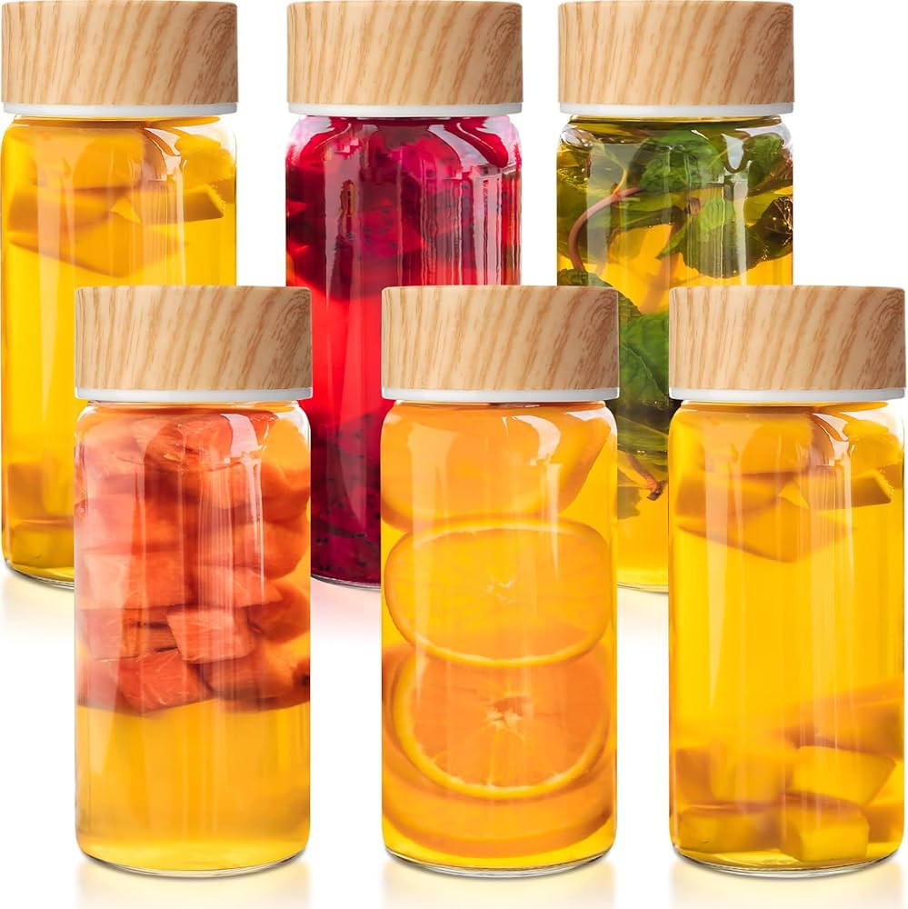 6 Pack Glass Bottle Glass Juice Juicing Bottles with Lids 12oz Wide Mouth Glass Drinking Milk Wat... | Amazon (US)