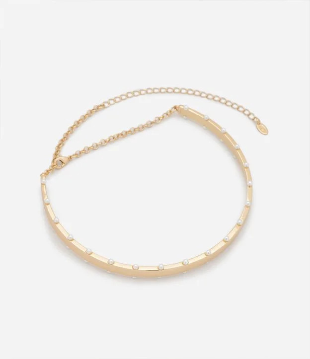 Choker Rígida com Pequenas Pérolas Dourado | Renner (BR)