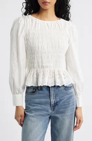 Tabi Eyelet Embroidered Smocked Cotton Top | Nordstrom