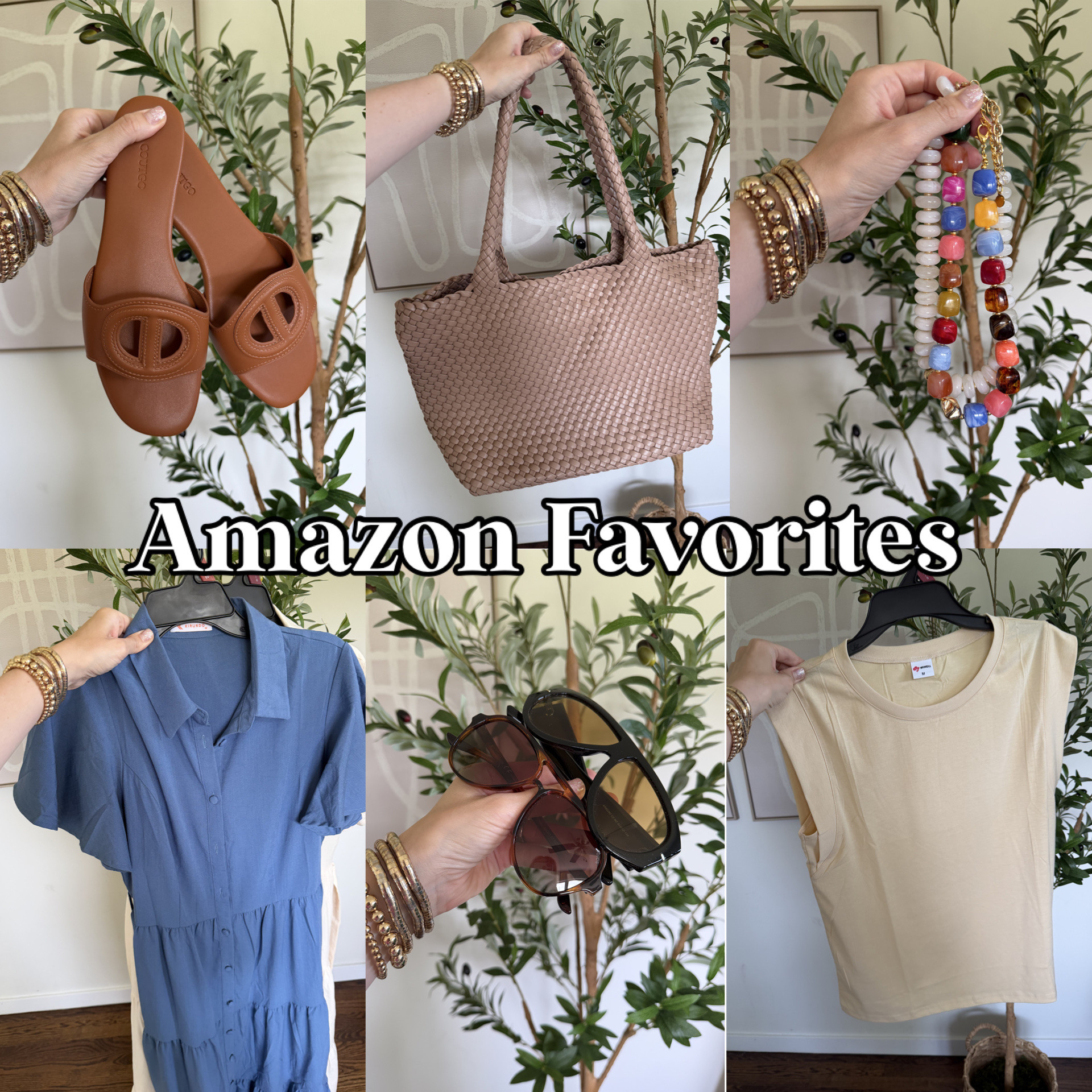 Amazon favorites for July! Look for less sandals and bag, short sleeve midi shirt dress, sunnies and cap sleeve tee. I sized up to medium in the tee and the dress. If you’re petite you could stay tts in the dress. #amazonfashion