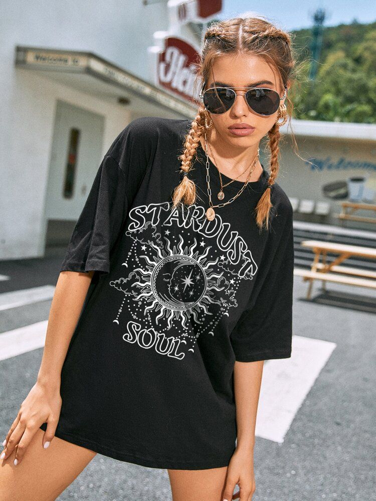 Sun & Letter Graphic Oversized Tee | SHEIN
