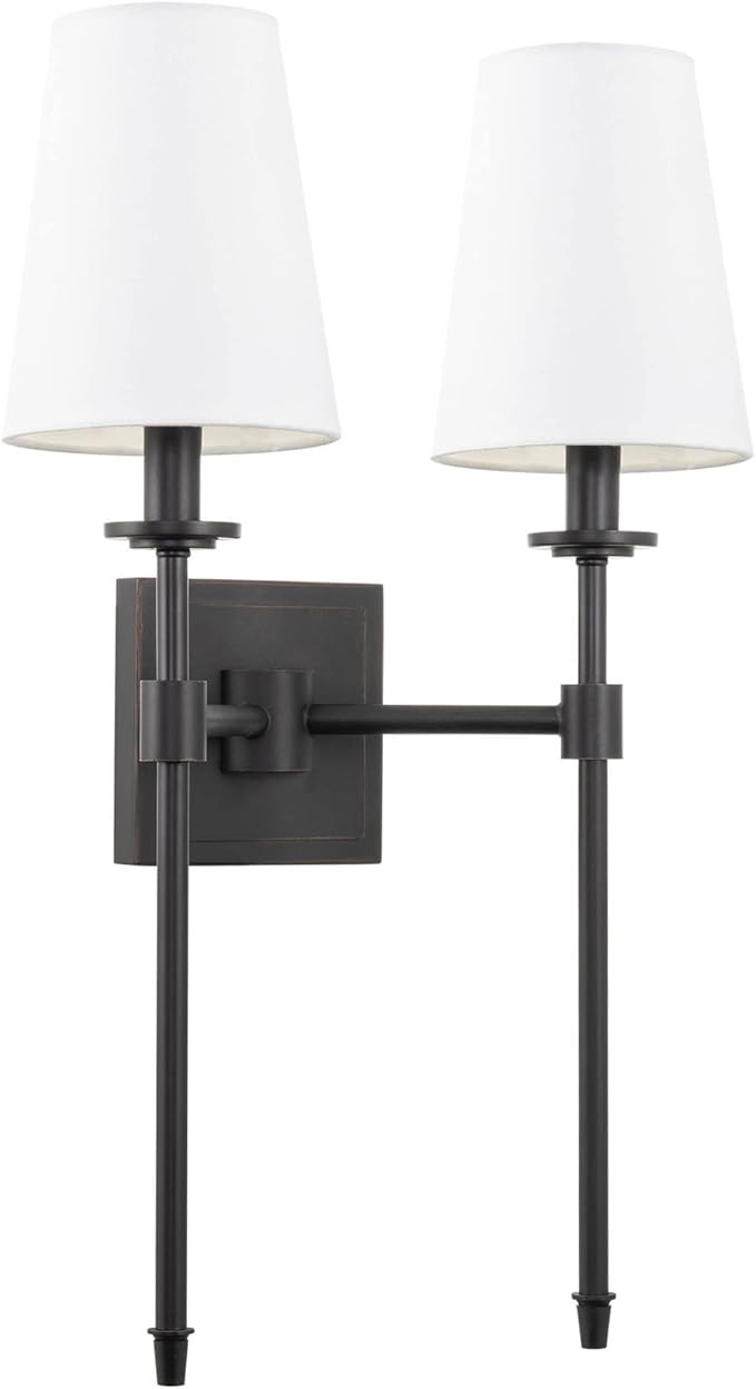 Kira Home Torche 20" 2-Light Wall Sconce/Wall Light + Linen Shades, Oil-Rubbed Bronze Finish | Amazon (US)
