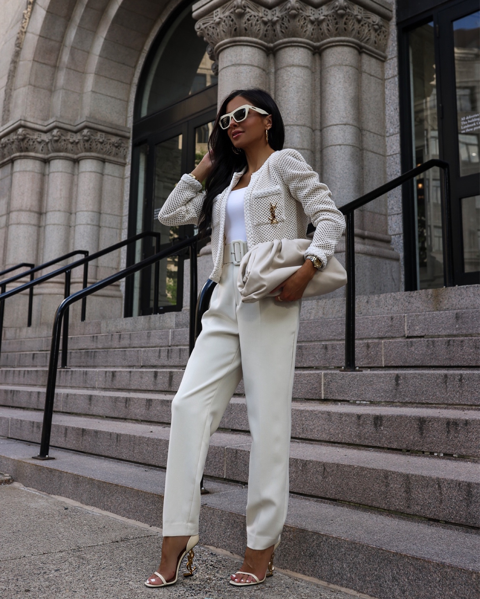 Summer workwear outfit ideas
Mango knitted cardigan wearing an XS
Express white tank wearing an XS
Zara pants - linked similar
Saint Laurent heels 
Bottega Veneta the pouch bag
YSL brooch pin


#LTKworkwear #LTKshoecrush #LTKstyletip