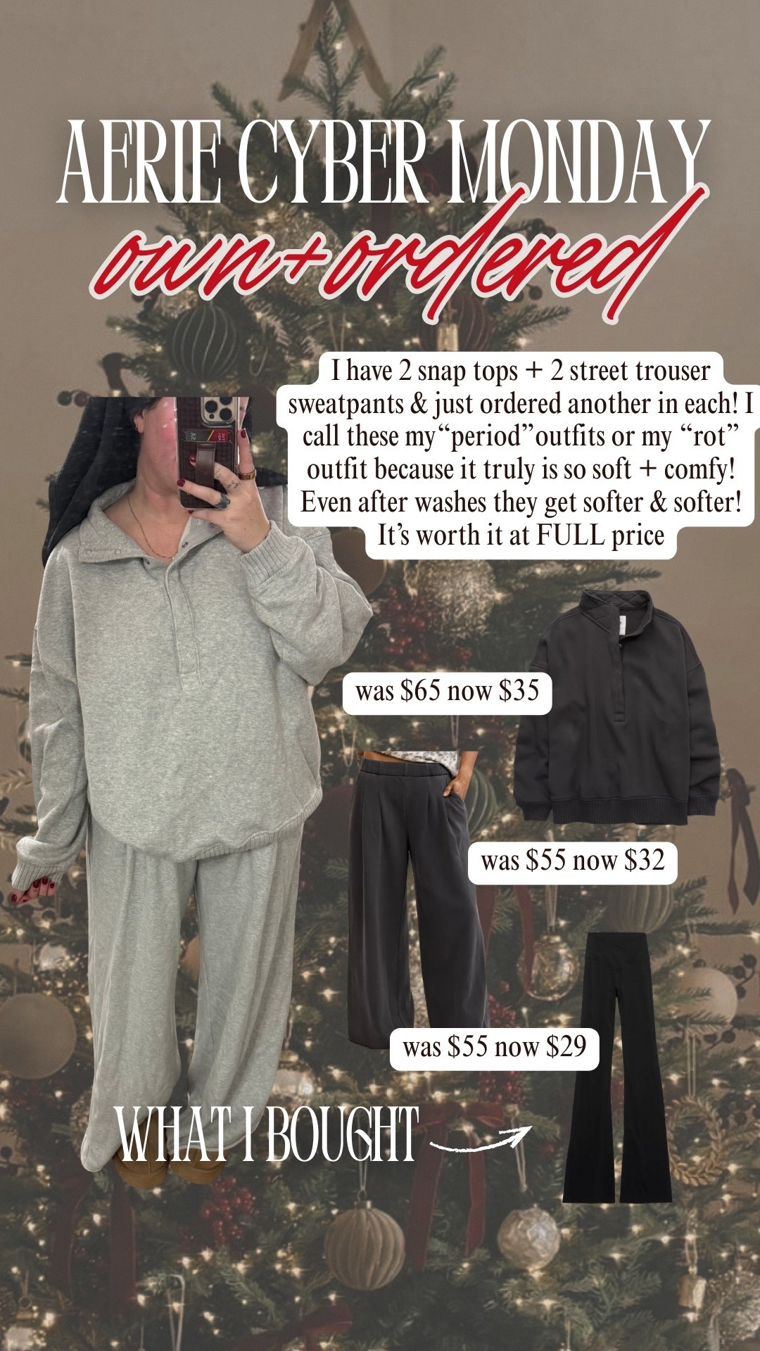 Aerie what I own VS what I stocked up for cyber Monday! I am 5’1 size 8/10. Small in snap sweatshirt. Medium in pants! 

#LTKMidsize #LTKCyberWeek #LTKSaleAlert