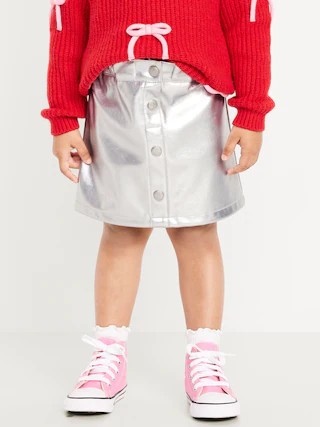 Shiny Faux-Leather Button-Front Skirt for Toddler Girls | Old Navy (US)