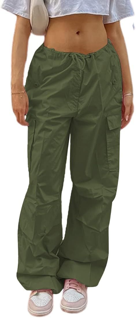 NHCDFA Parachute Pants for Women, Cargo Pants Women Baggy, Y2K Low Waist Wide Leg Baggy Pants… | Amazon (US)