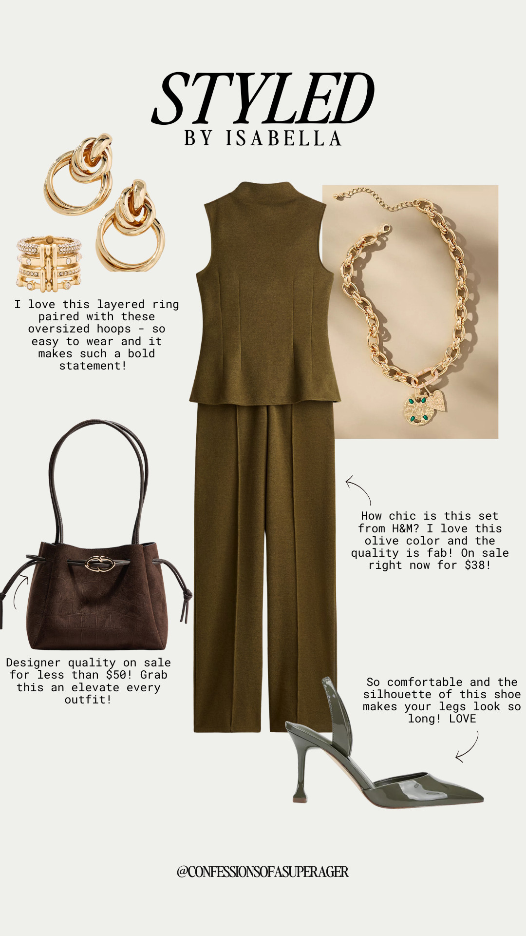 This is one of those outfits that just works. Effortless, elevated, and easy to wear — exactly how I want my everyday style to feel. I’m loving this chic matching set styled with bold gold jewelry, a designer-inspired bag, and sleek heels that instantly pull the look together.

If you’re searching for affordable elevated outfits, chic matching sets, or designer-inspired fashion finds, this look checks every box. Perfect for brunch, dinner, work events, or anytime you want to look polished without overthinking it. 

 #LTKFashion #LTKStyle #AffordableFashion #ChicOutfits #MatchingSet #EverydayStyle #ElevatedBasics #DesignerInspired #NeutralStyle #LTKFinds #LTKUnder50 #ConfessionsOfASuperager 

#LTKootd #LTKOver40 #LTKSaleAlert