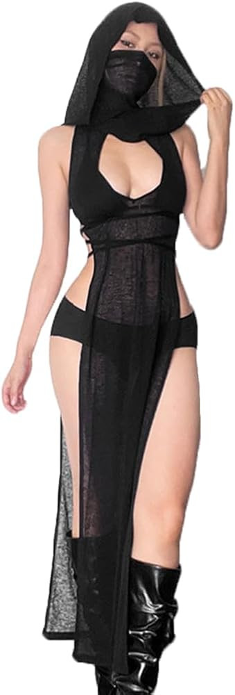 Sexy Cover Ups for Swimsuit Mock Neck Bikini Coverups High Split Dress with Hooded | Amazon (US)