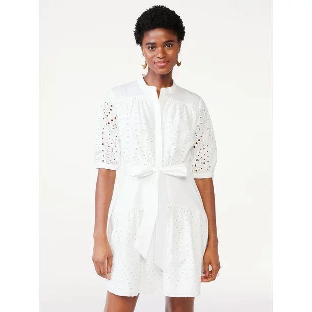 Scoop Women's Eyelet Short Shirt Dress with Volume Sleeves | Walmart (US)