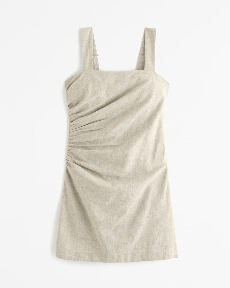 Linen-Blend Ruched Squareneck Mini Dress | Abercrombie & Fitch (US)